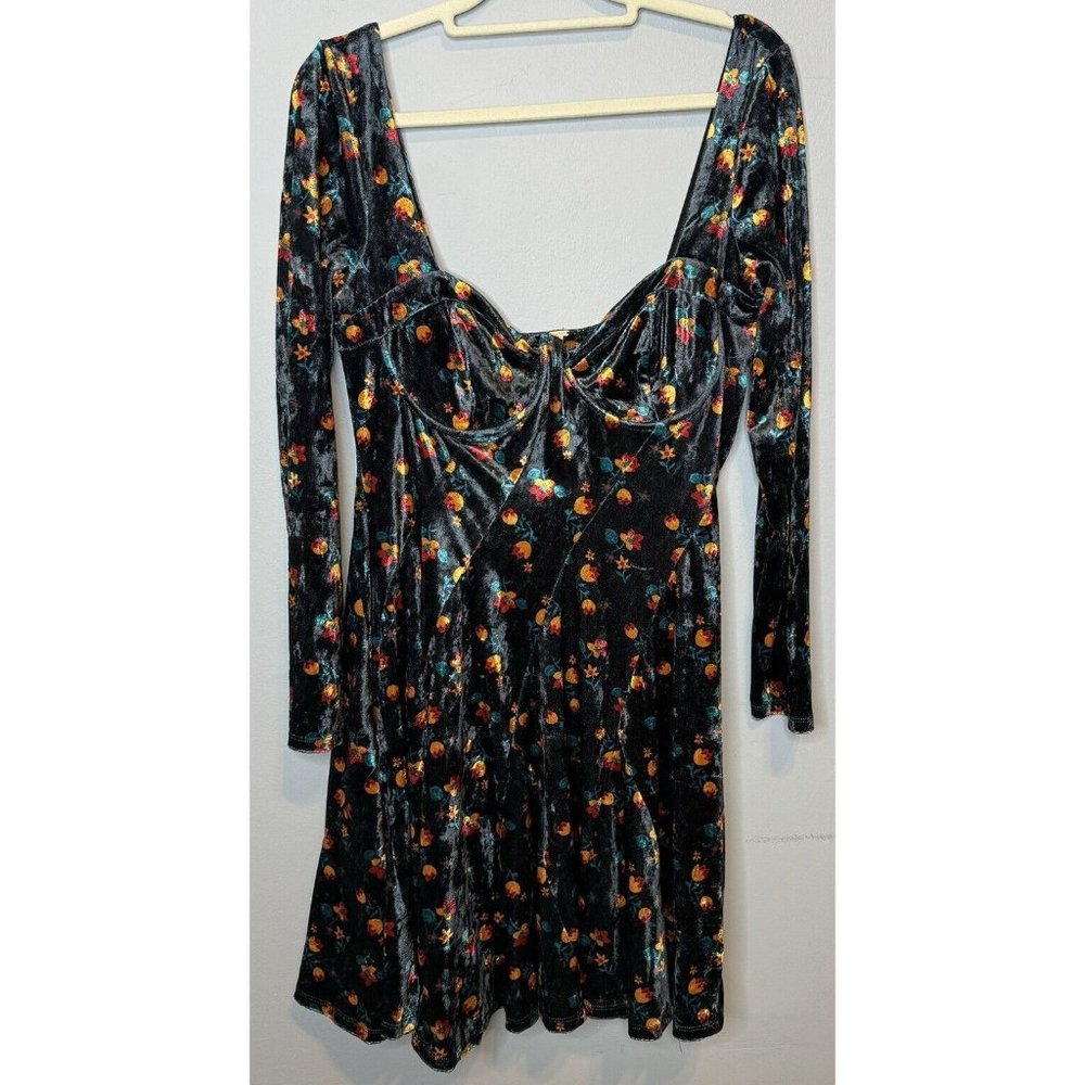 Free People Regina Floral Velvet Bustier Dress Small Long Sleeve - Picture 3 of 10
